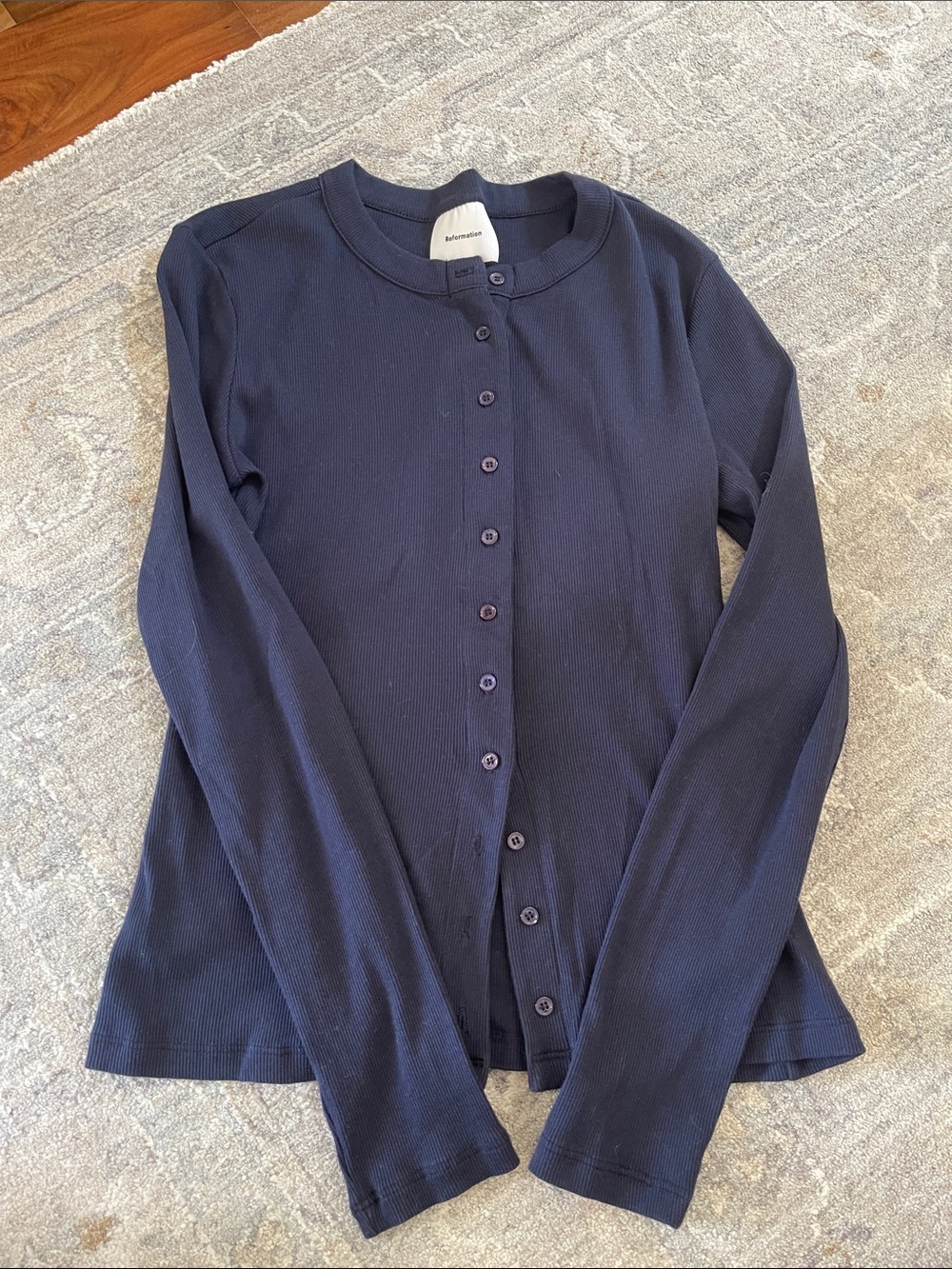 Navy Ribbed Button-Up Sweater